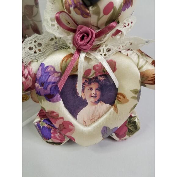 VTG 80's Secret Scents By Once Upon A Rose Floral Fabric Teddy Bear/Pic Frame NY - Picture 4 of 11